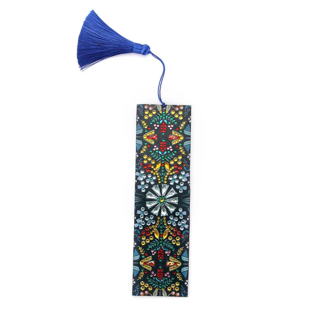Leather bookmark with hand-embroidered special-shaped diamond mandala flower design