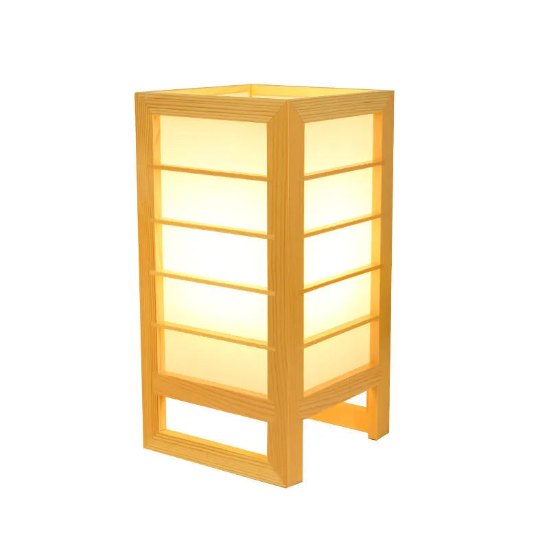 Solid wood Korean tatami style bedside lamp with bamboo wood holder