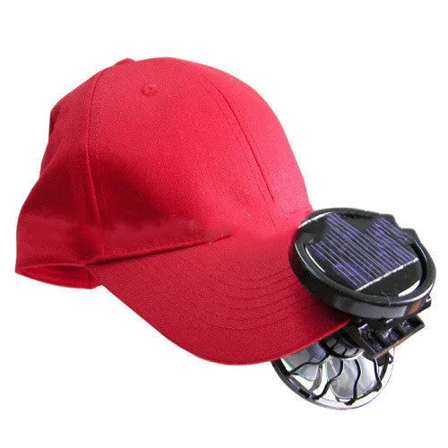 Black portable solar-powered clip-on cooling fan panel for outdoor use.