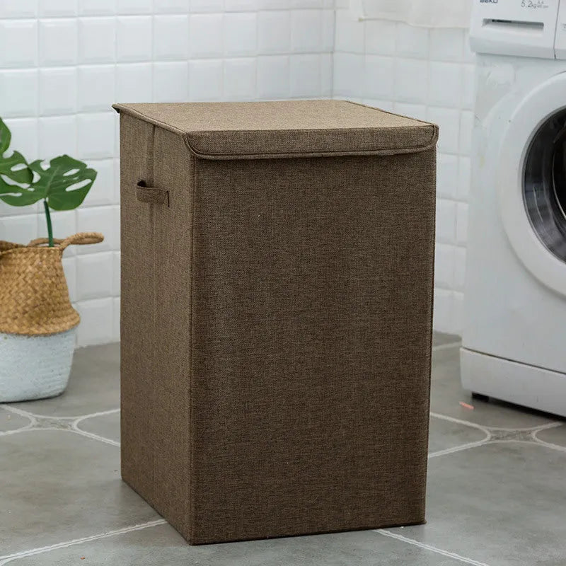 Washable cotton linen clothes sorting box in beige brown green or grey for bathroom laundry storage
