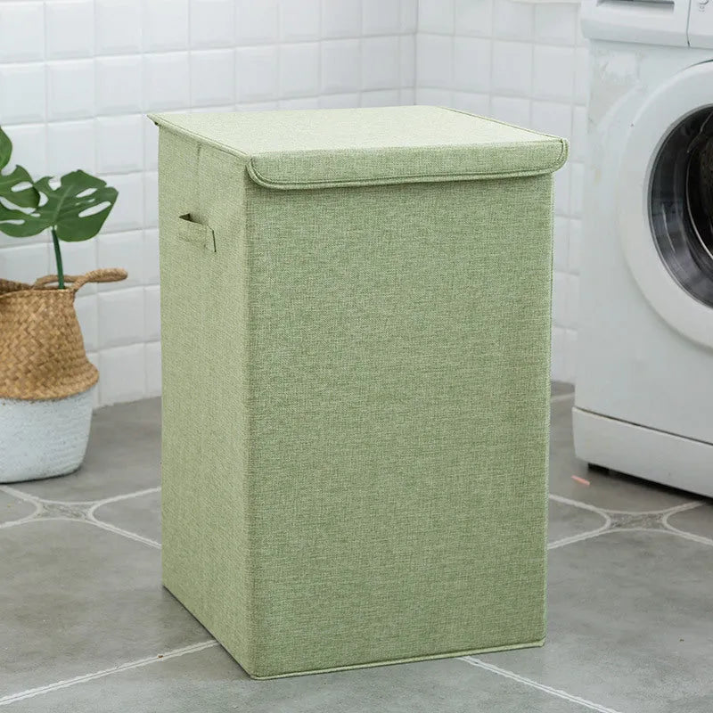 Washable cotton linen clothes sorting box in beige brown green or grey for bathroom laundry storage