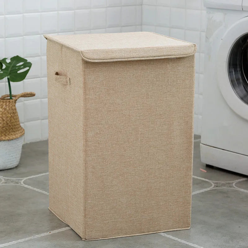 Washable cotton linen clothes sorting box in beige brown green or grey for bathroom laundry storage
