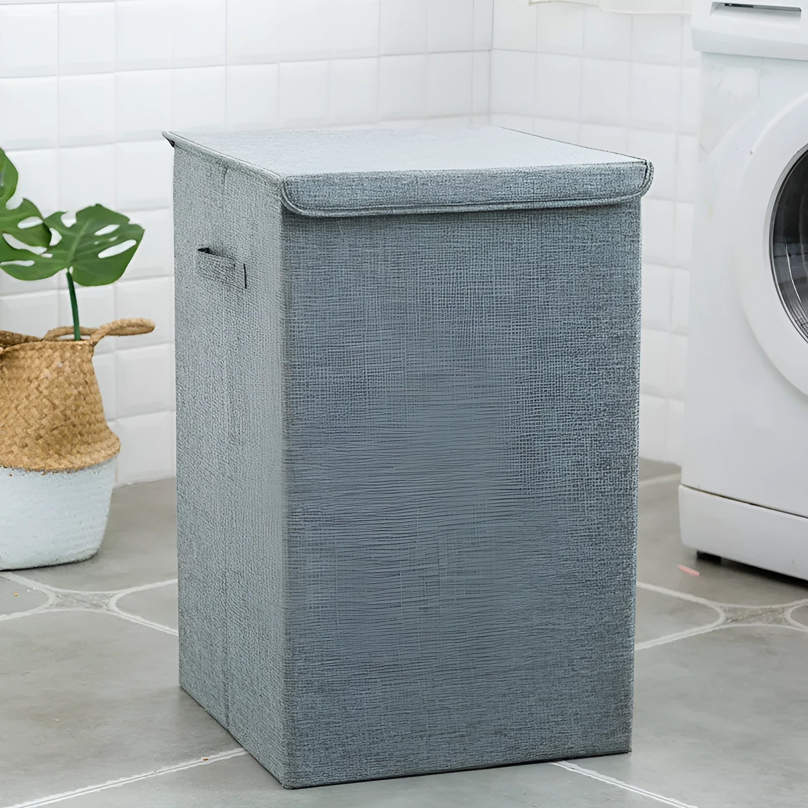 Washable cotton linen clothes sorting box in beige brown green or grey for bathroom laundry storage