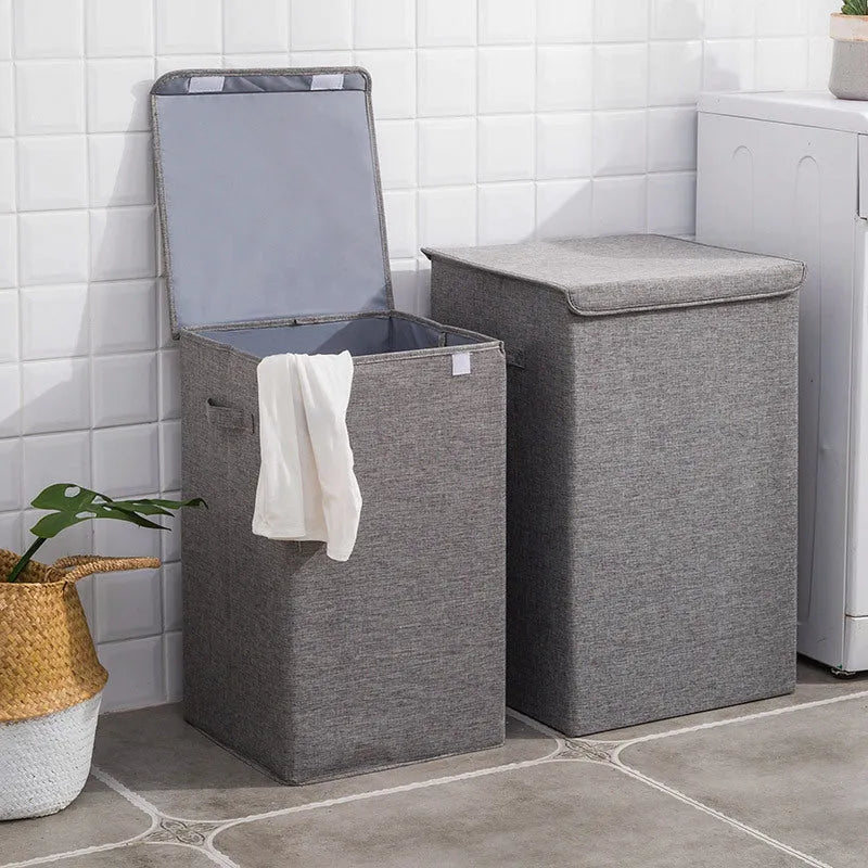 Washable cotton linen clothes sorting box in beige brown green or grey for bathroom laundry storage