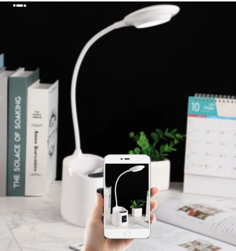 White desk lamp with touch switch and USB power for study environments with eye protection features