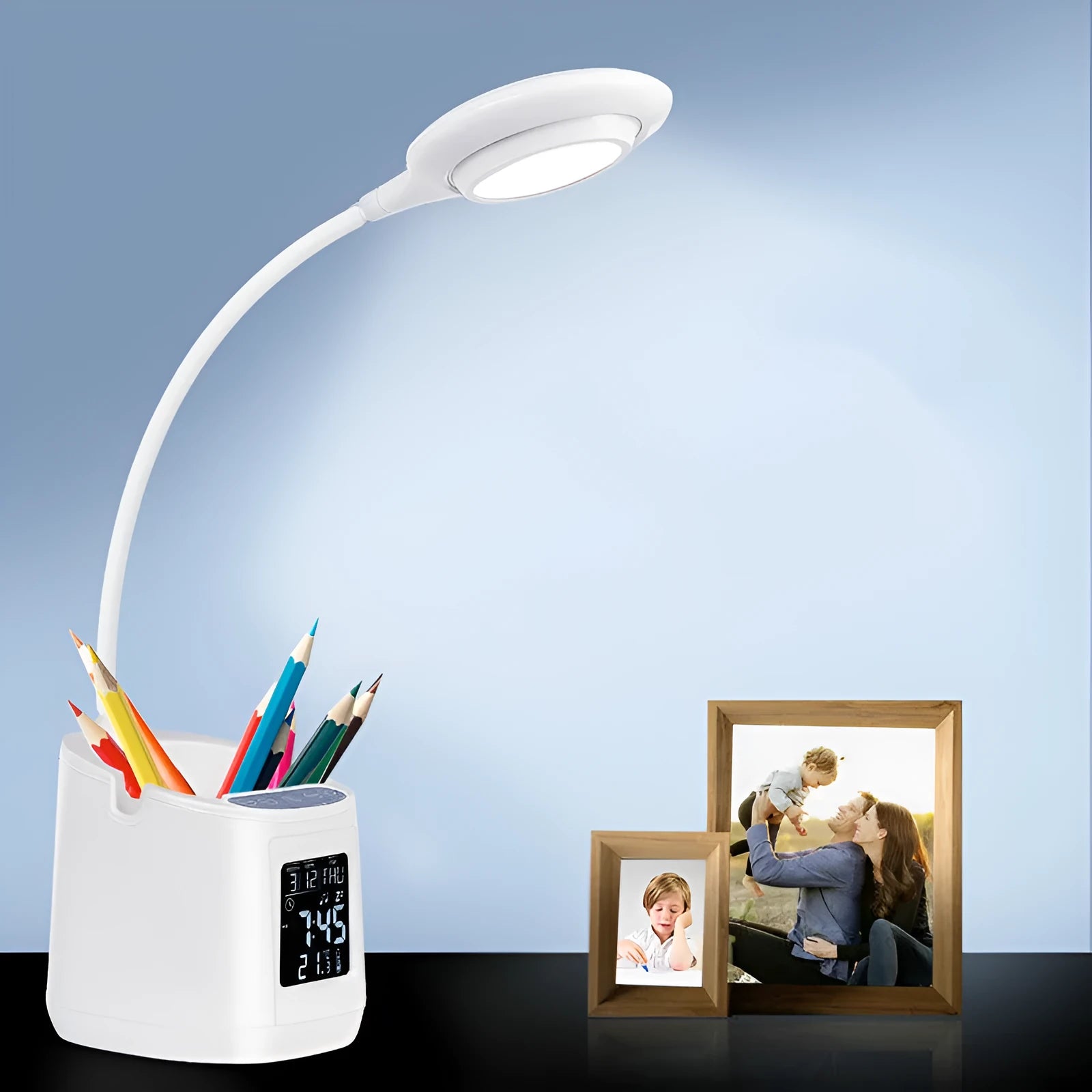 White desk lamp with touch switch and USB power for study environments with eye protection features