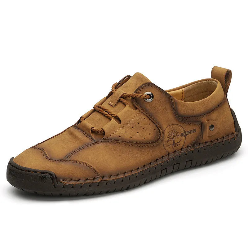 Men's casual microfiber leather shoes in black, gold and khaki with round toe design