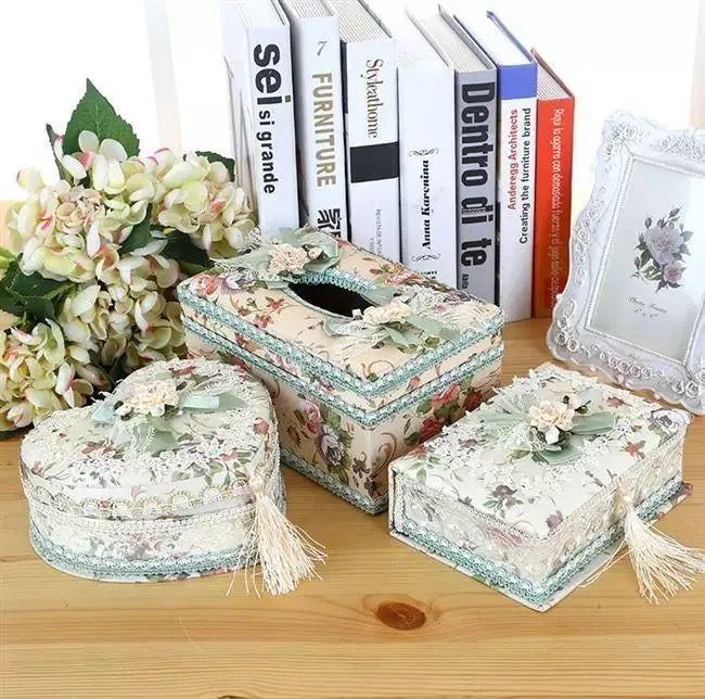 Ceramic tissue box and jewelry storage in apricot green and pink for earrings and rings
