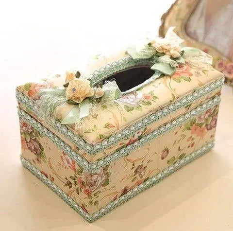 Ceramic tissue box and jewelry storage in apricot green and pink for earrings and rings