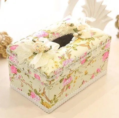 Ceramic tissue box and jewelry storage in apricot green and pink for earrings and rings