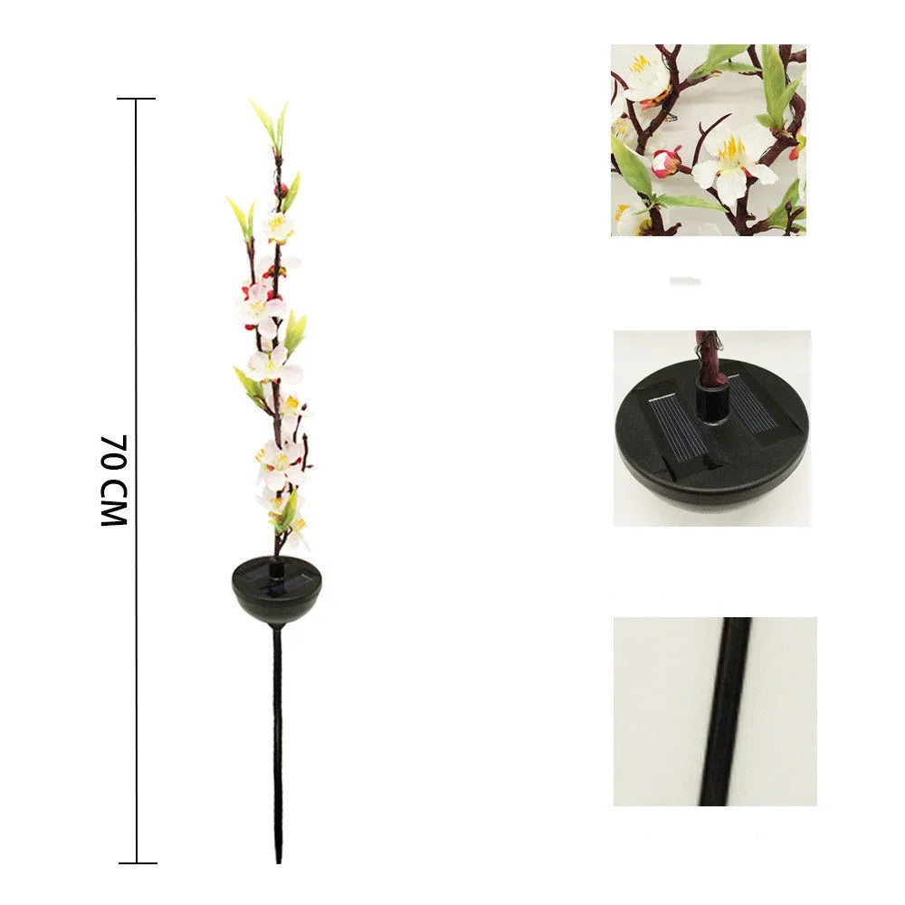 Solar-powered cherry firework string lights with ground stakes for outdoor garden decoration