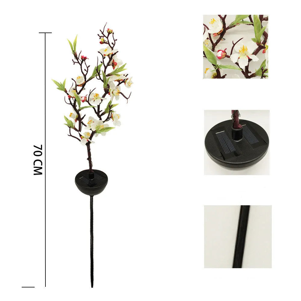 Solar-powered cherry firework string lights with ground stakes for outdoor garden decoration