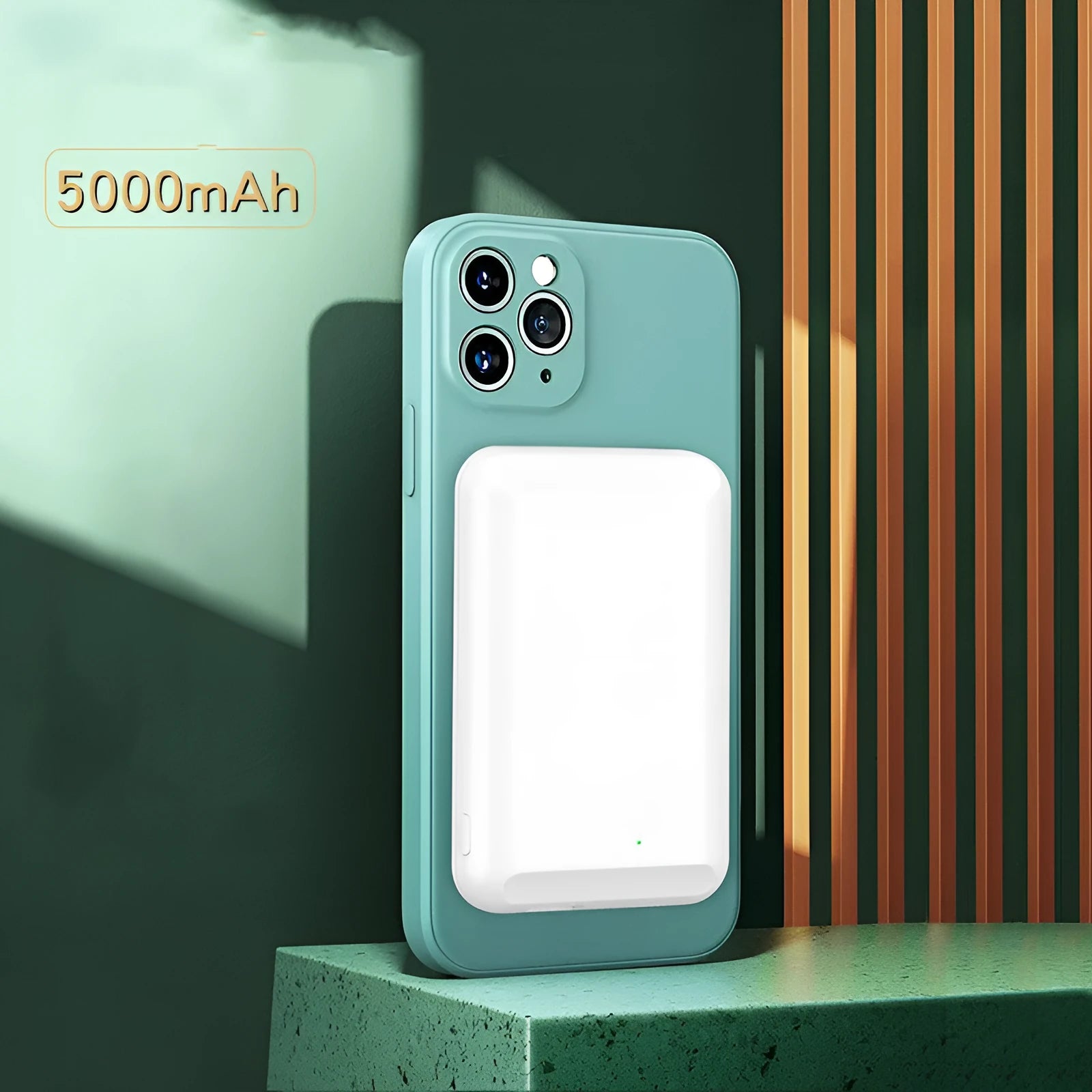 Magnetic wireless power bank in five colours: black, blue, green, pink, white
