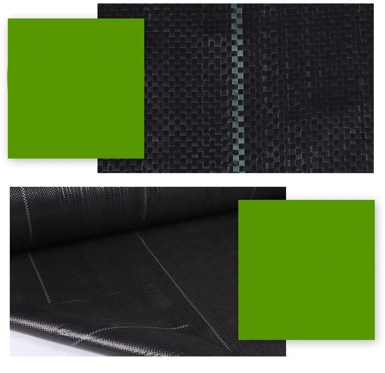 Black polyethylene weed-proof cloth laid out on soil for greenhouse or farmland ground cover.