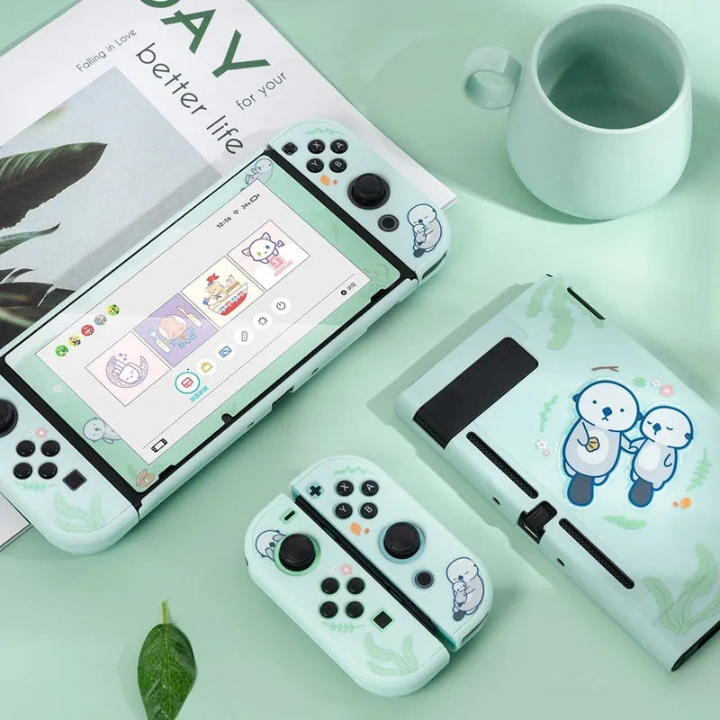 Sea Otter silicone hard cover case for Nintendo Switch Lite with back grip.