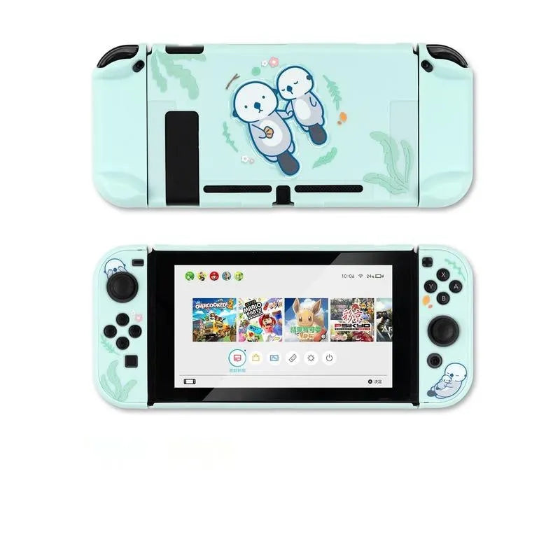 Sea Otter silicone hard cover case for Nintendo Switch Lite with back grip.