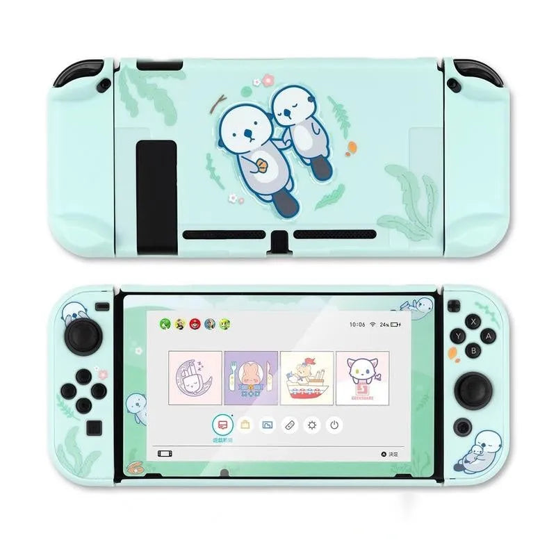 Sea Otter silicone hard cover case for Nintendo Switch Lite with back grip.