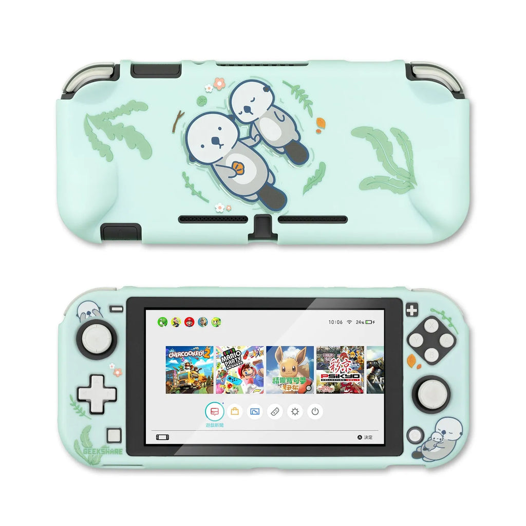 Sea Otter silicone hard cover case for Nintendo Switch Lite with back grip.
