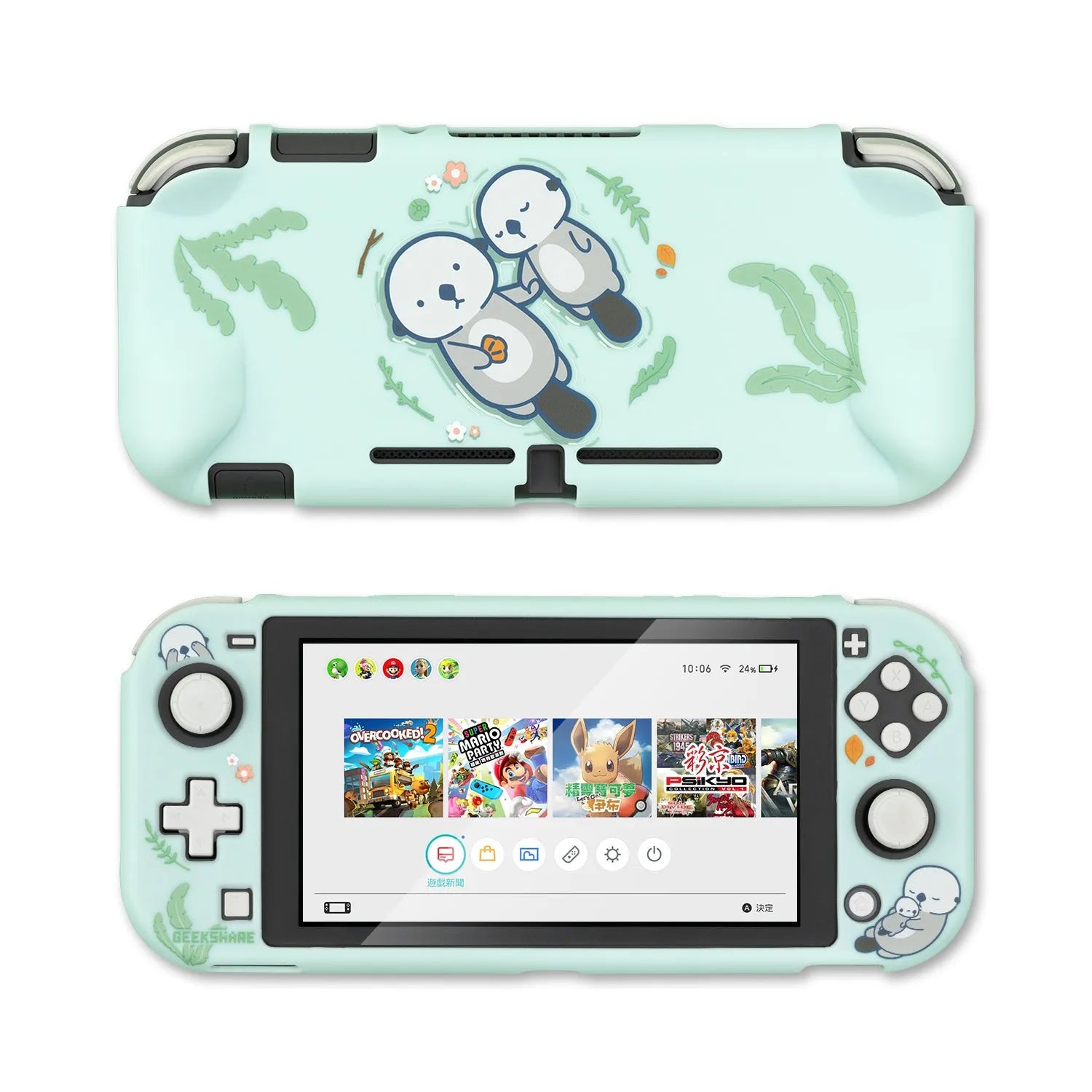 Sea Otter silicone hard cover case for Nintendo Switch Lite with back grip.