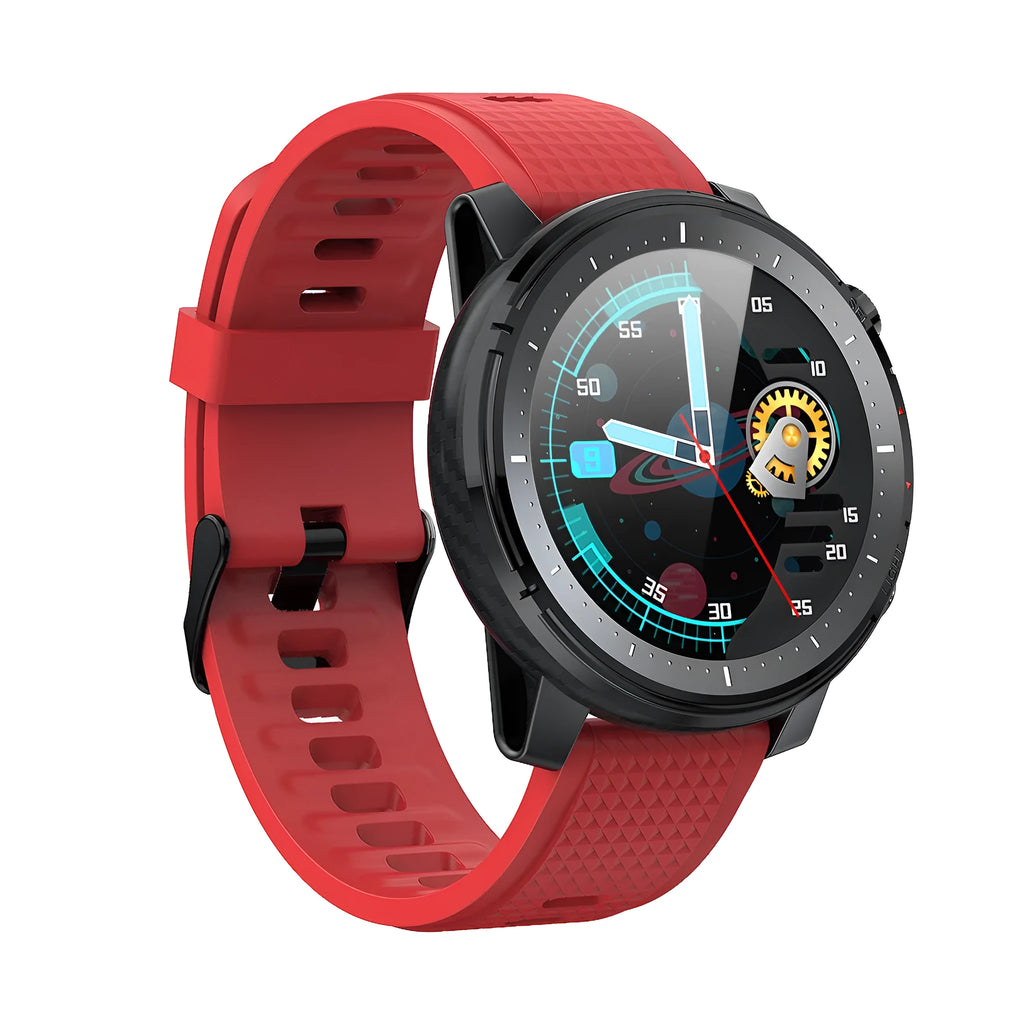 IP68 waterproof Android smart watch with round mirror dial and black silicone strap
