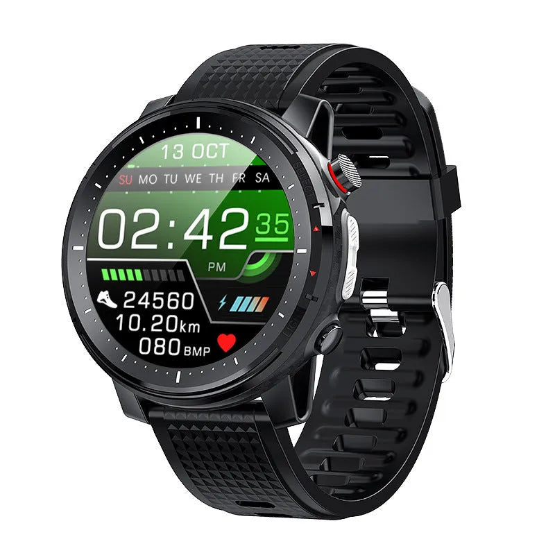IP68 waterproof Android smart watch with round mirror dial and black silicone strap
