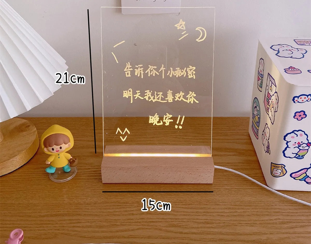 LED bedside lamp with optional message board functionality in one of seven design variations
