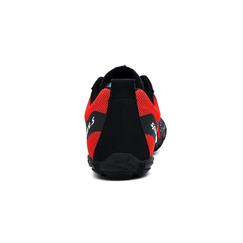 Outdoor quick-drying wading shoes in red, with mesh upper and rubber sole.
