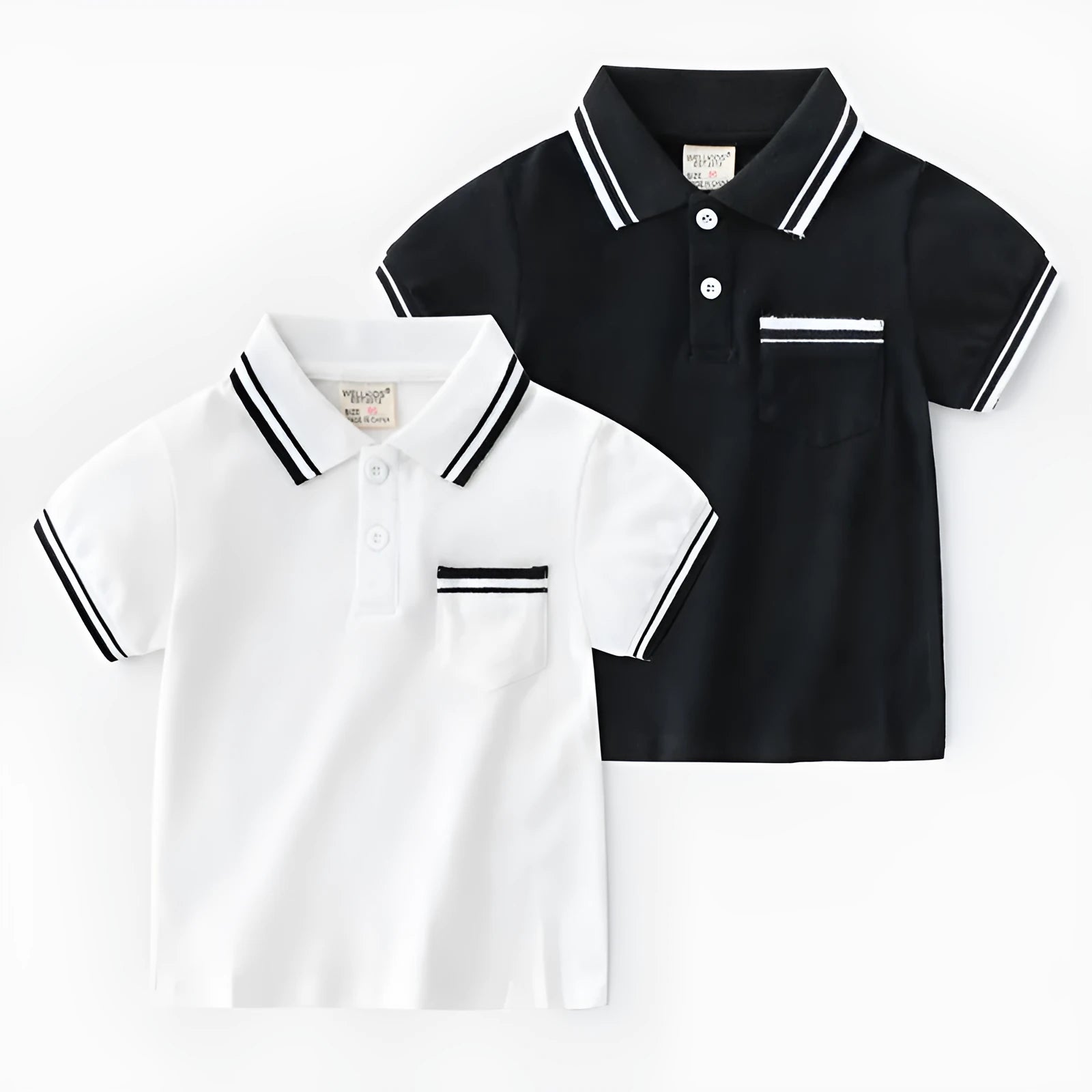 Boys white cotton polo t-shirt with round neck collar and short sleeves