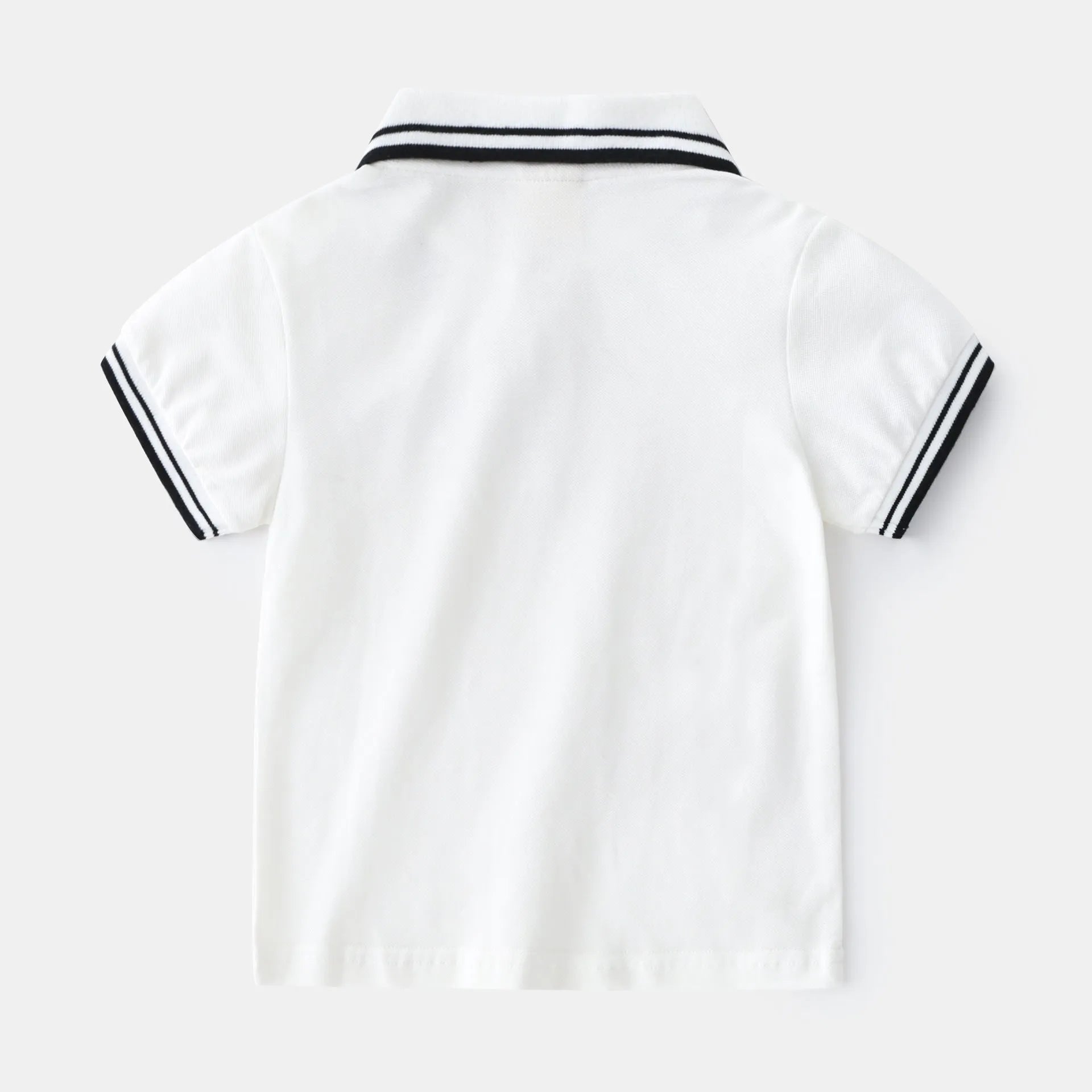 Boys white cotton polo t-shirt with round neck collar and short sleeves