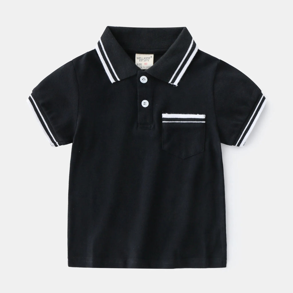 Boys white cotton polo t-shirt with round neck collar and short sleeves