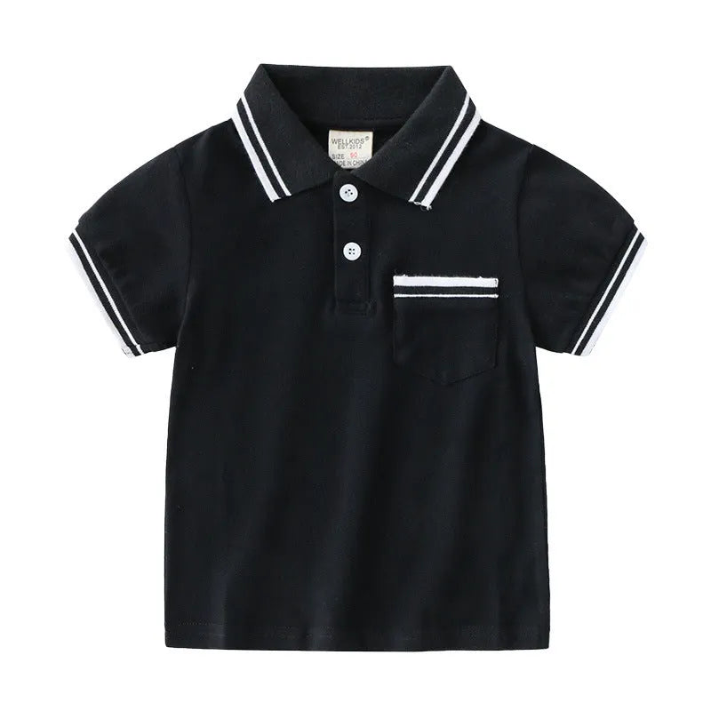 Boys white cotton polo t-shirt with round neck collar and short sleeves