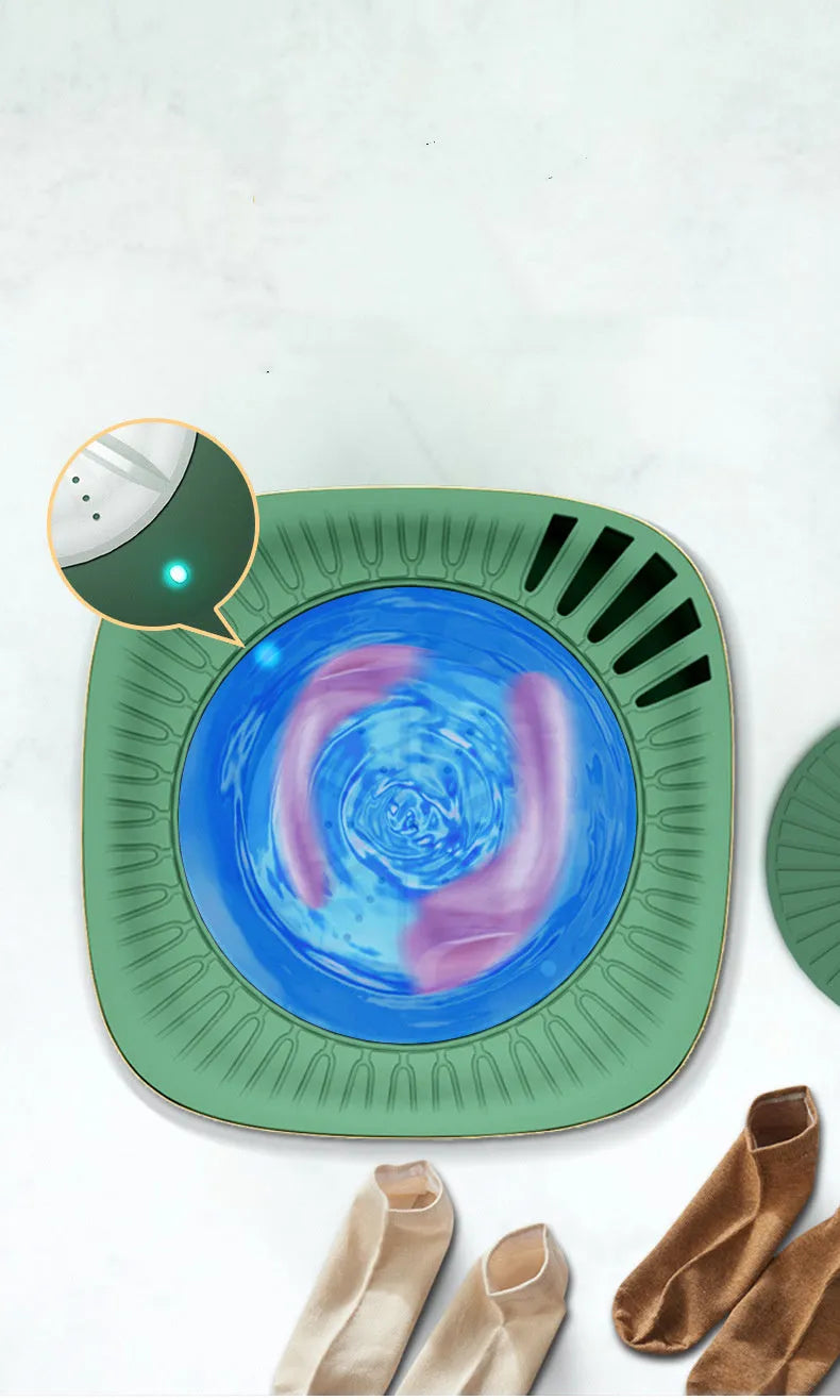 Green or white mini portable washing machine for underwear and socks with ozone sterilisation.
