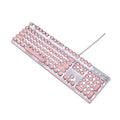 Queen Lipstick mechanical keyboard with green switches, silver bottom and pink accents