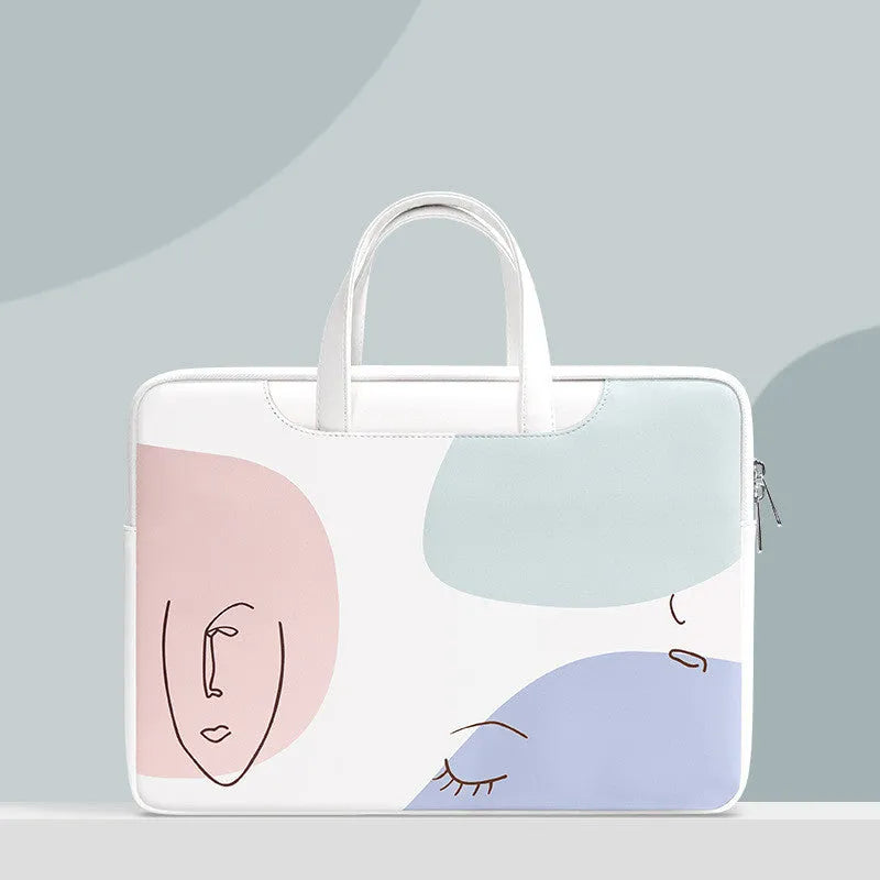 Blue PU leather laptop bag with zipper opening and soft handle for 15.6 inch notebooks
