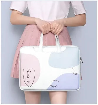 Blue PU leather laptop bag with zipper opening and soft handle for 15.6 inch notebooks