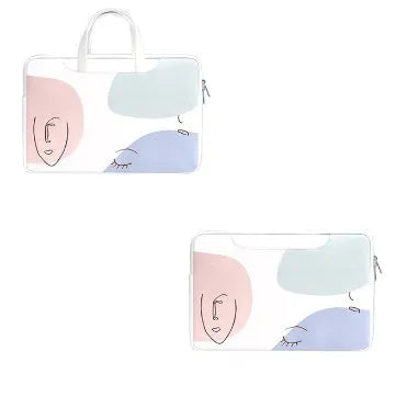 Blue PU leather laptop bag with zipper opening and soft handle for 15.6 inch notebooks