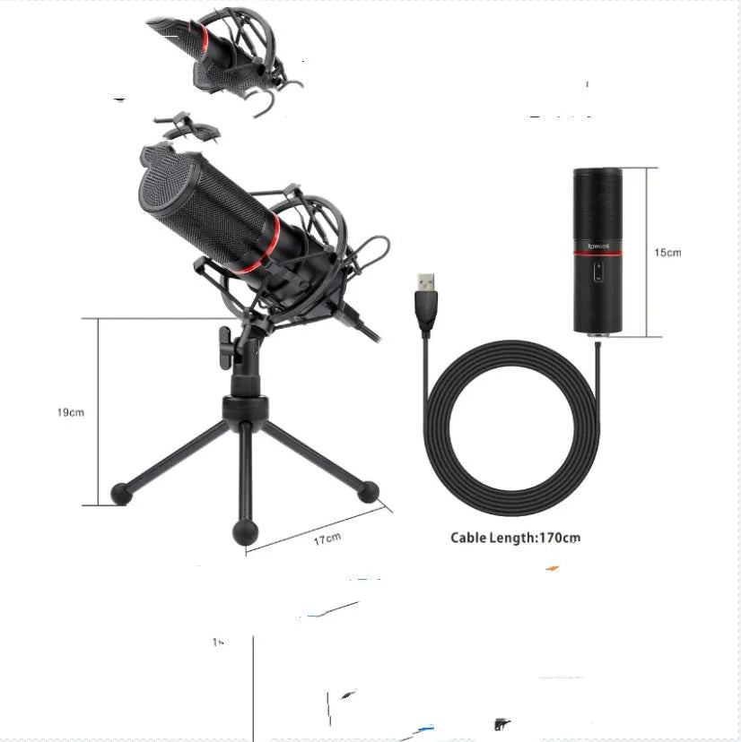 Live broadcast microphone with wired connection and USB power for anchor recording and singing