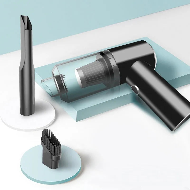 Black wireless car vacuum cleaner with handheld design for vehicle interior cleaning