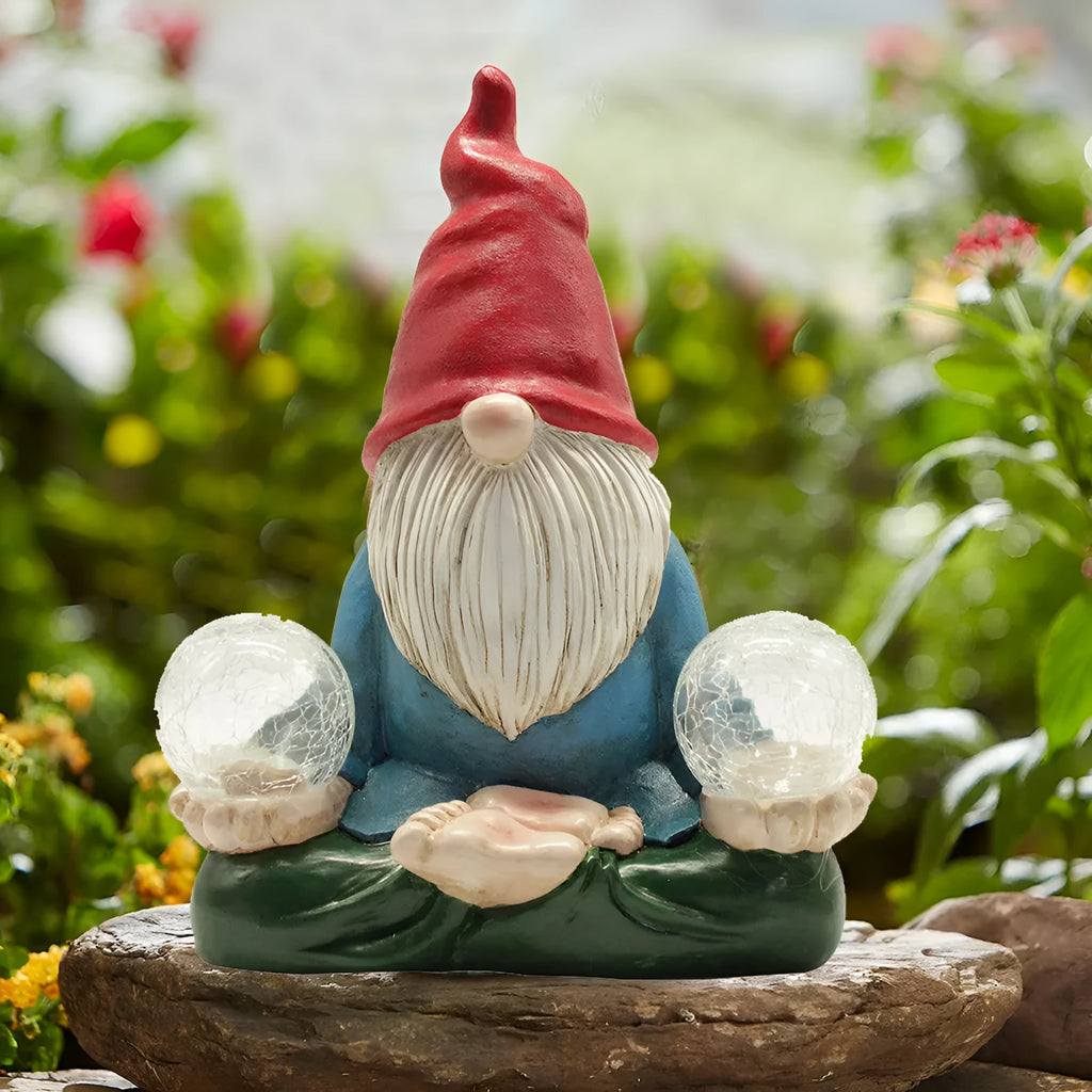 Solar-powered resin dwarf doll garden ornament measuring 27x20cm in faceless old man style