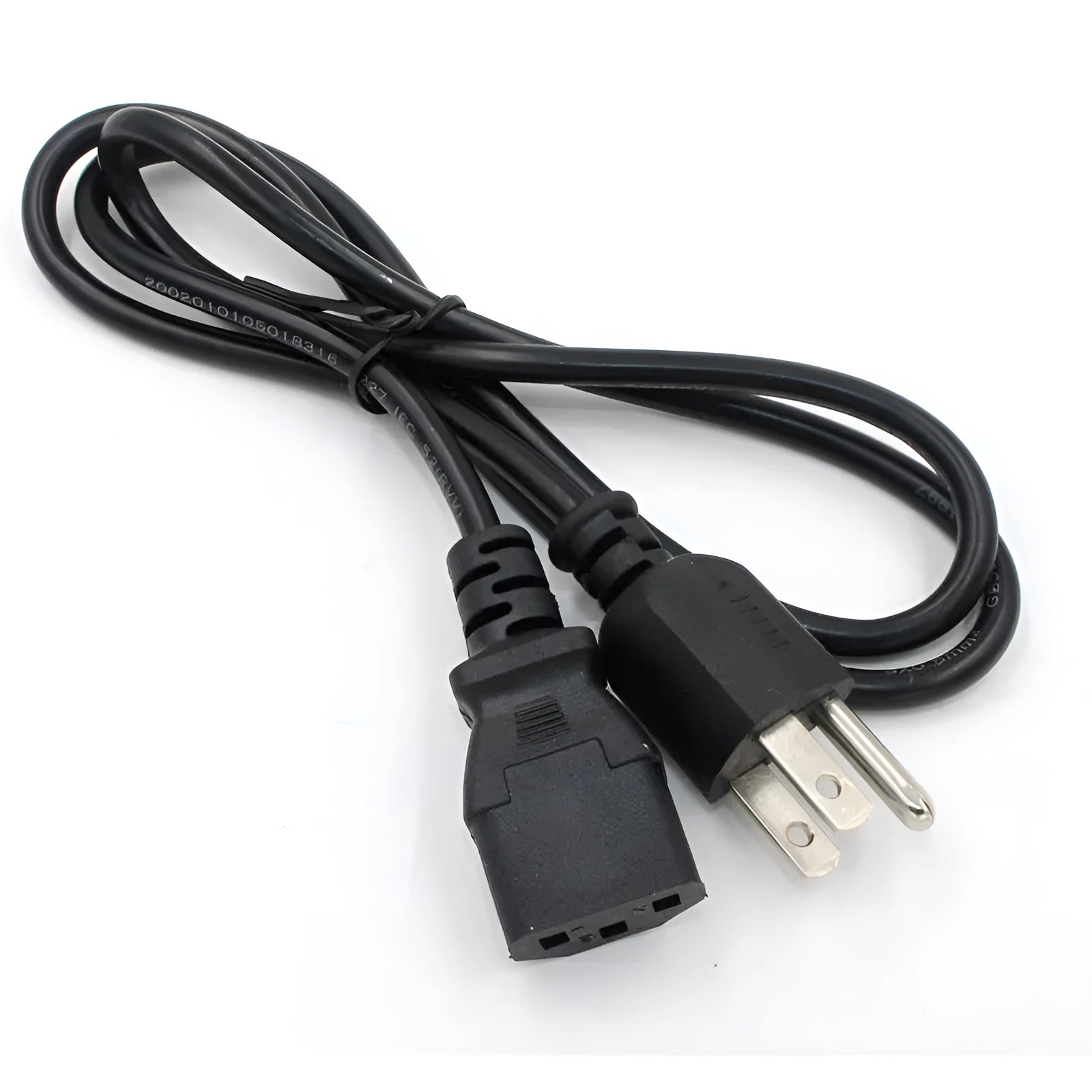 Black American standard three-pin plug power cord, 1.2 metres long with PVC sheath.