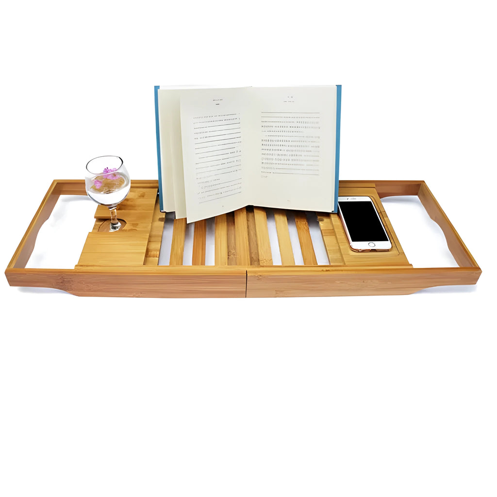 Natural bamboo bathtub frame with single-tier storage for bathroom organisation