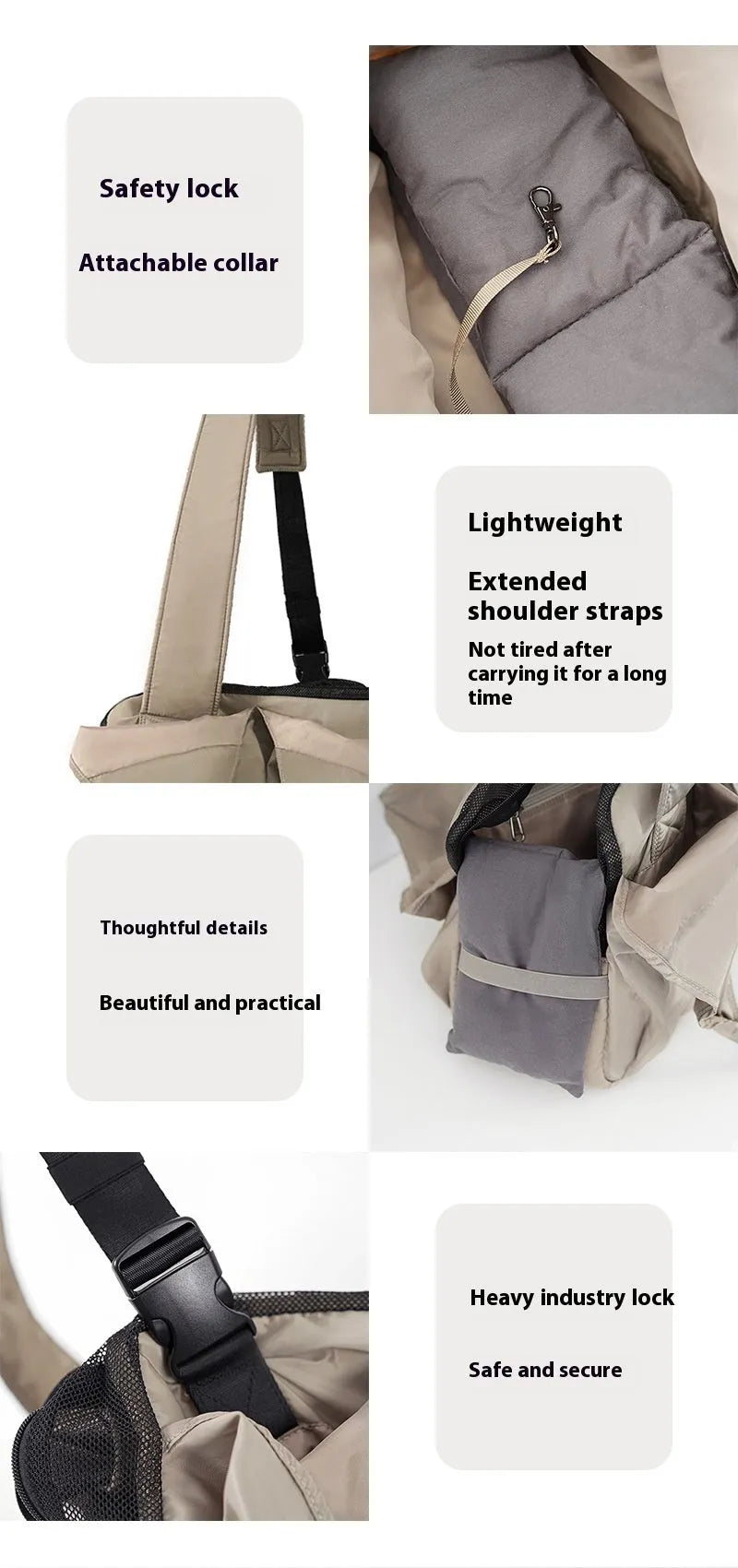 Apricot cloth pet handbag measuring 41x16x28cm with carry handles for outdoor summer use