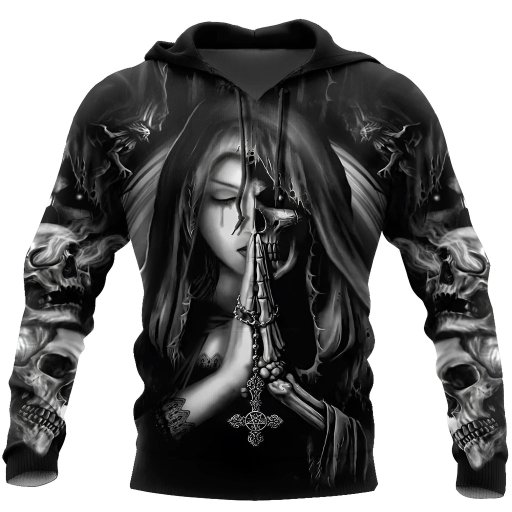 Halloween skull anime 3D print hooded sweatshirt available in multiple sizes