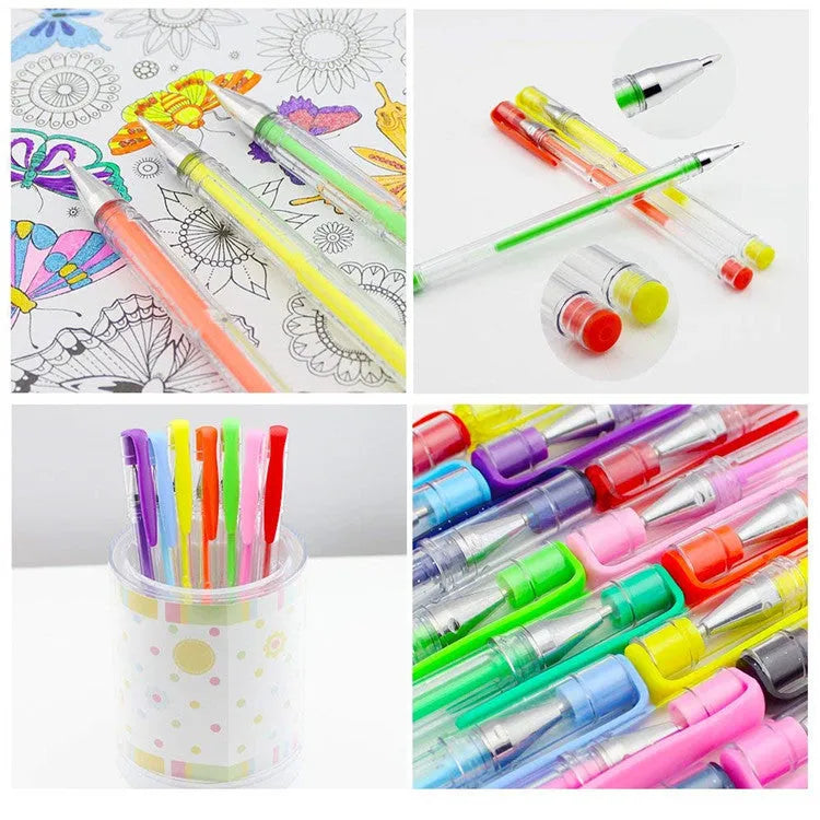 Set of 100 gel colour pens with watercolour and highlighter effects in assorted colours