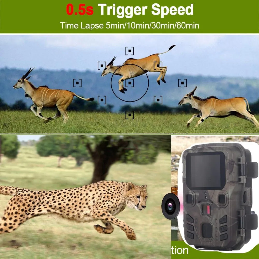 Black plastic infrared night vision monitoring device with 12MP sensor and TF card slot