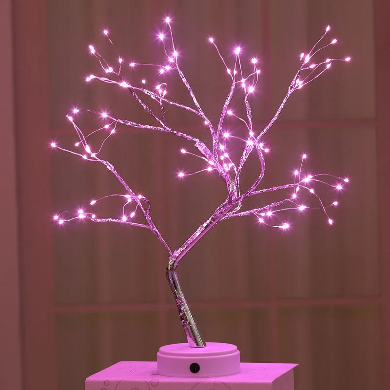 USB-powered Christmas tree light with touch control and 108 LED lights in festive decoration setting