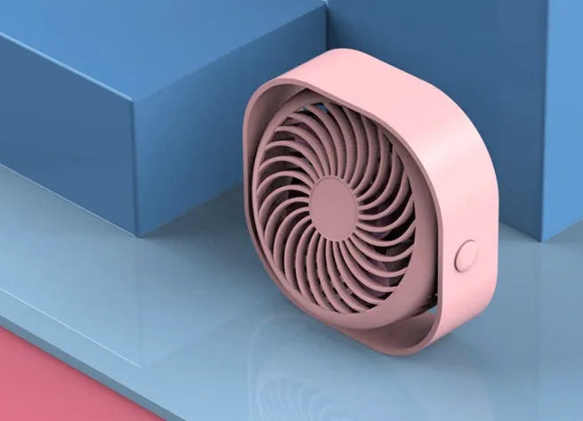 USB desk fan with alarm clock in modern simple style, showing 360-degree rotation feature.