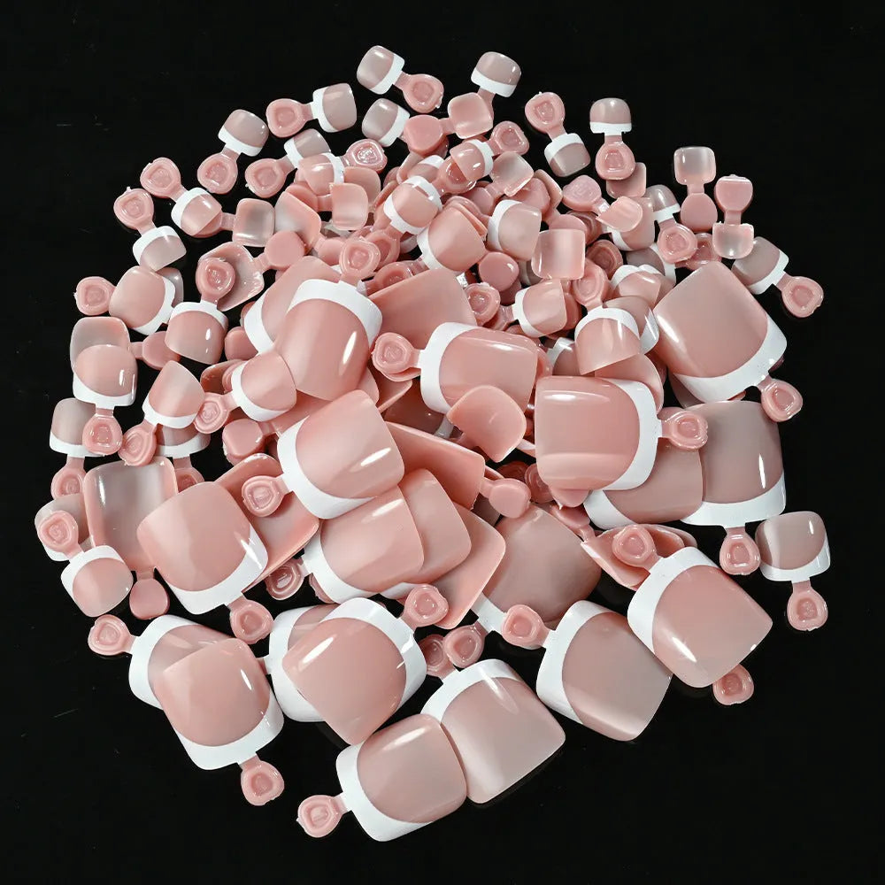 120 piece box of French white edge toenail pieces in nine nude colours with full square short shape