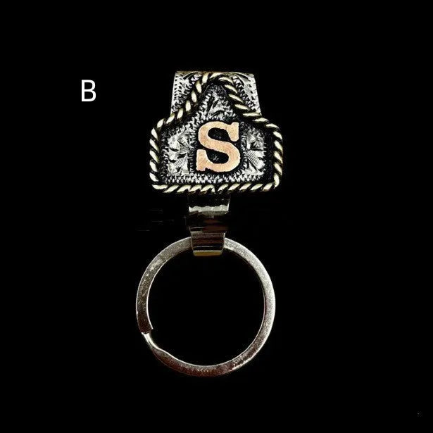 Metal cow tag belt key holder with keychain attachment in various colour options