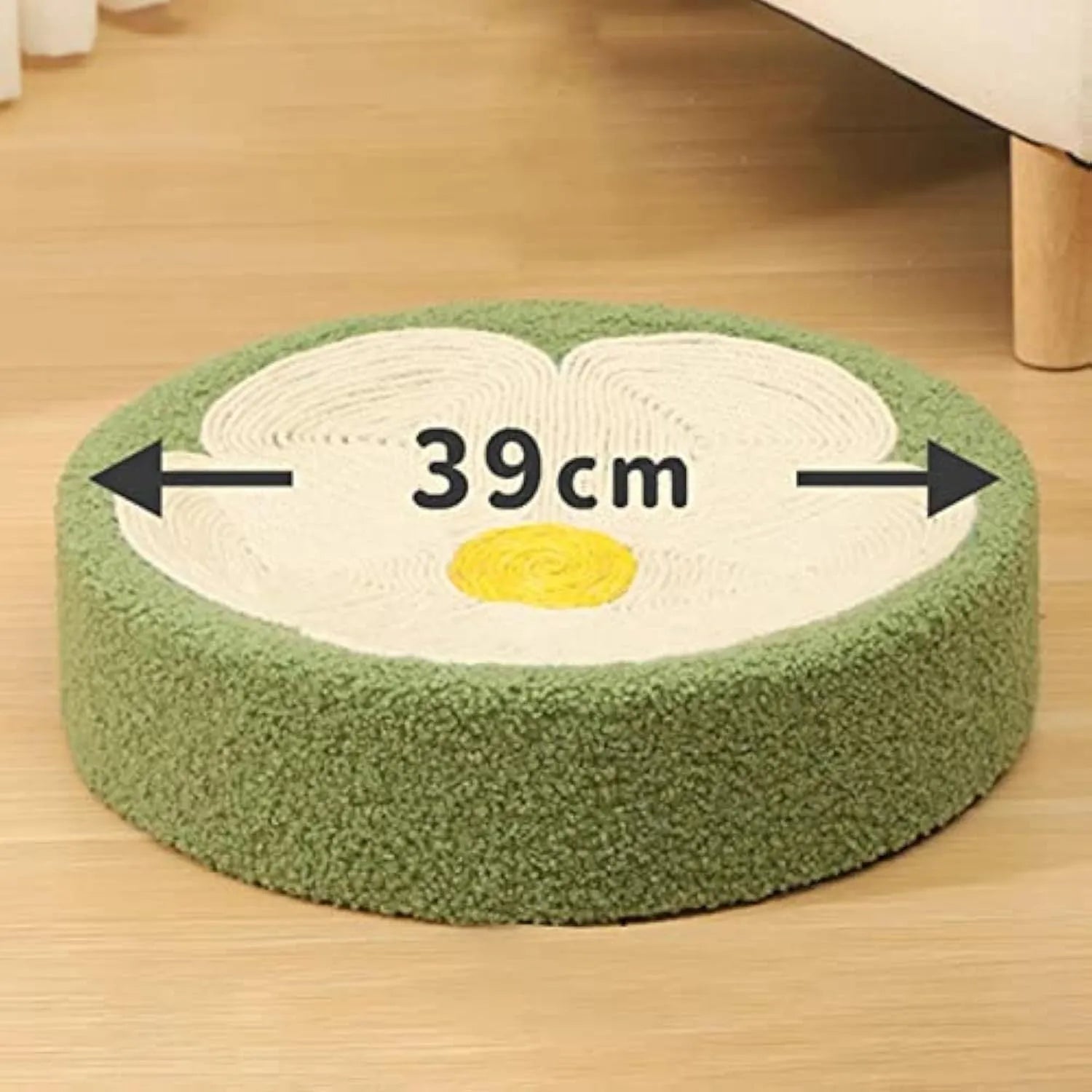 Green round sisal cat scratching bowl bed measuring 39cm diameter